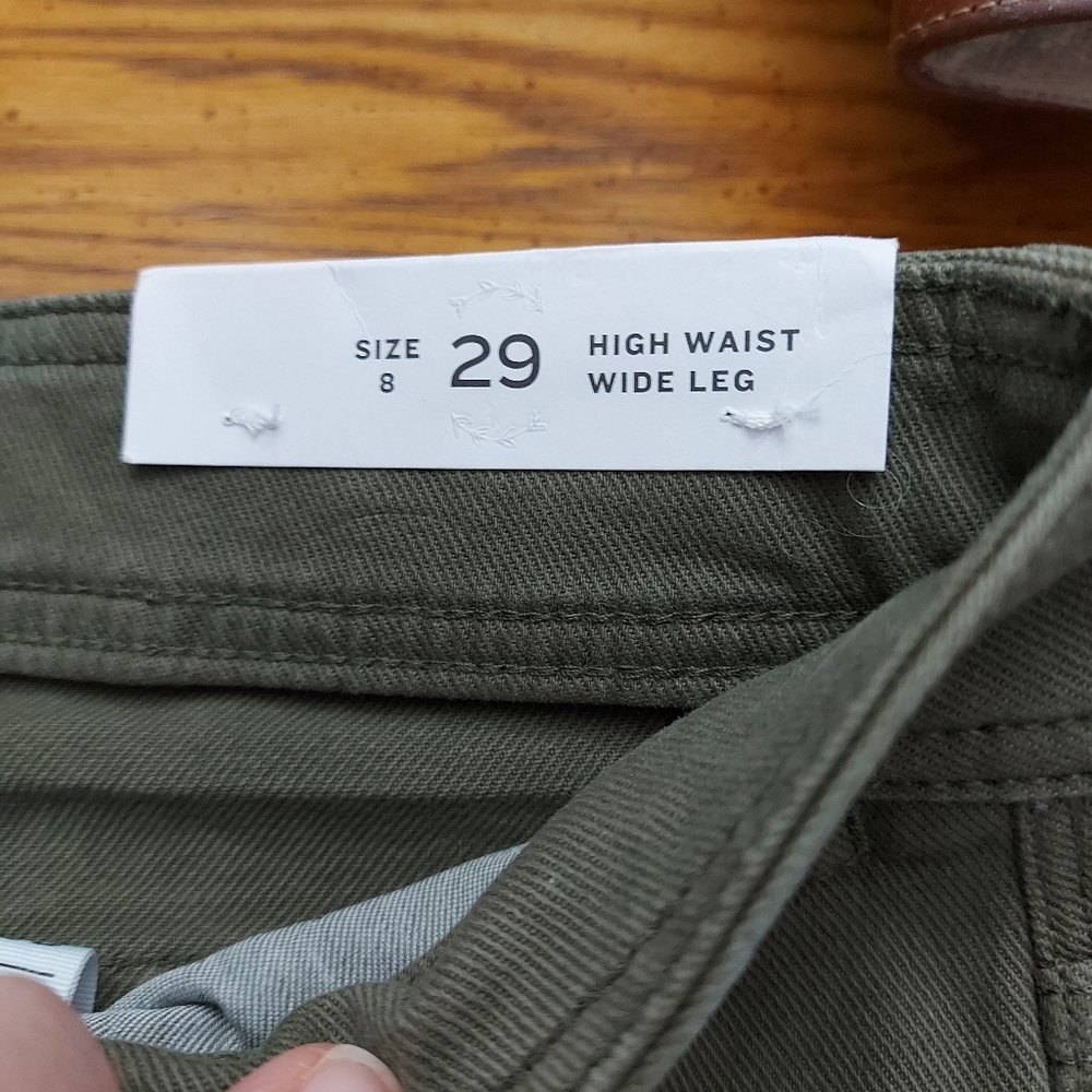 Loft high waist wide leg khaki cotton stretch pants Size 8 Khaki - Picture 8 of 11